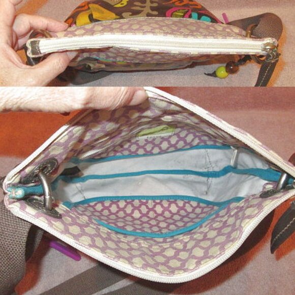 Vtg Y2K Fossil Key-Per Coated Canvas Crossbody Shoulder Bag Hobo Funky Bird Art - Picture 7 of 13